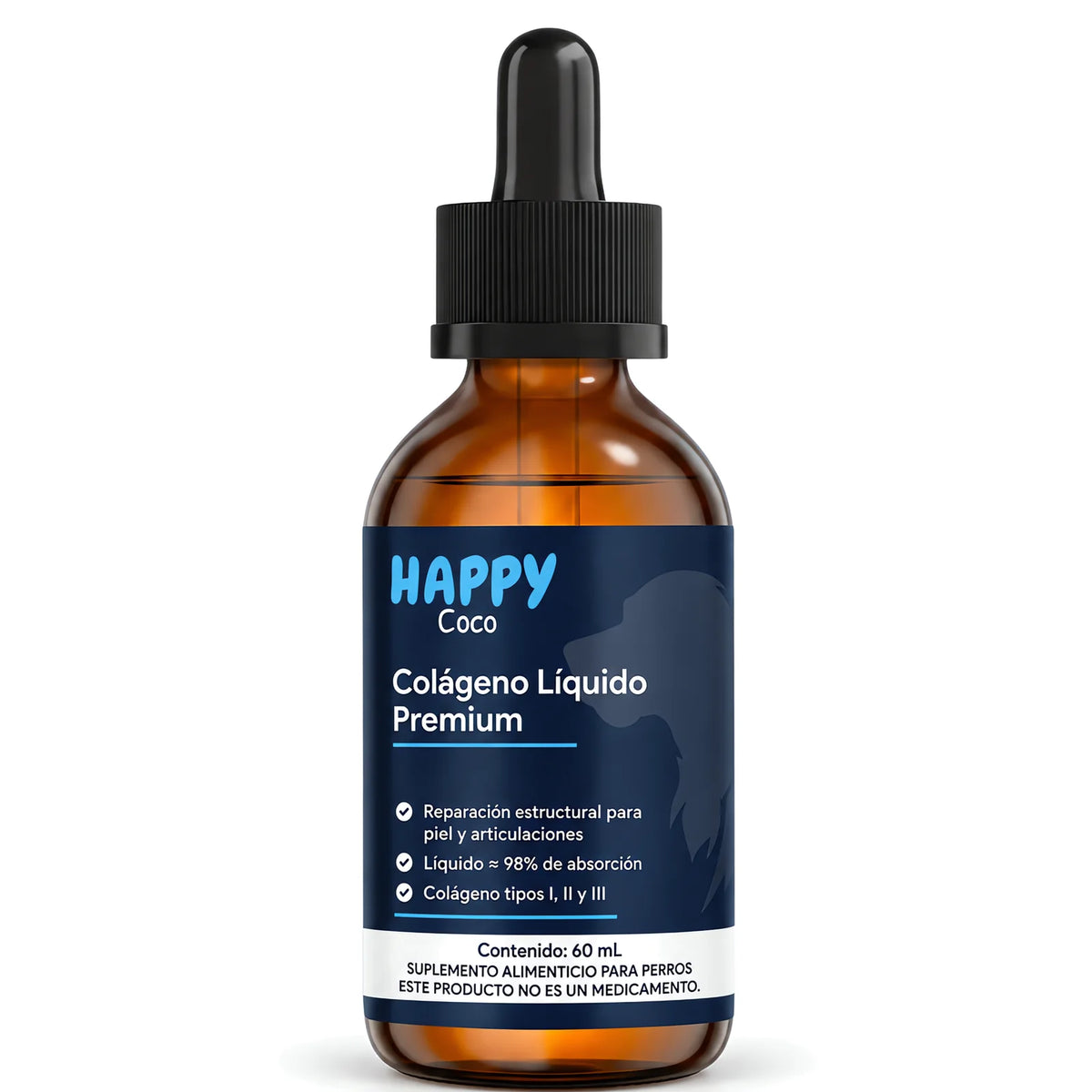 Frasco gotero de Colágeno Líquido Premium HappyCoco, 60 mL