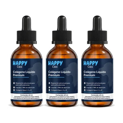 pack 3 frascos de Colágeno Líquido Premium HappyCoco (2 + 1 gratis)