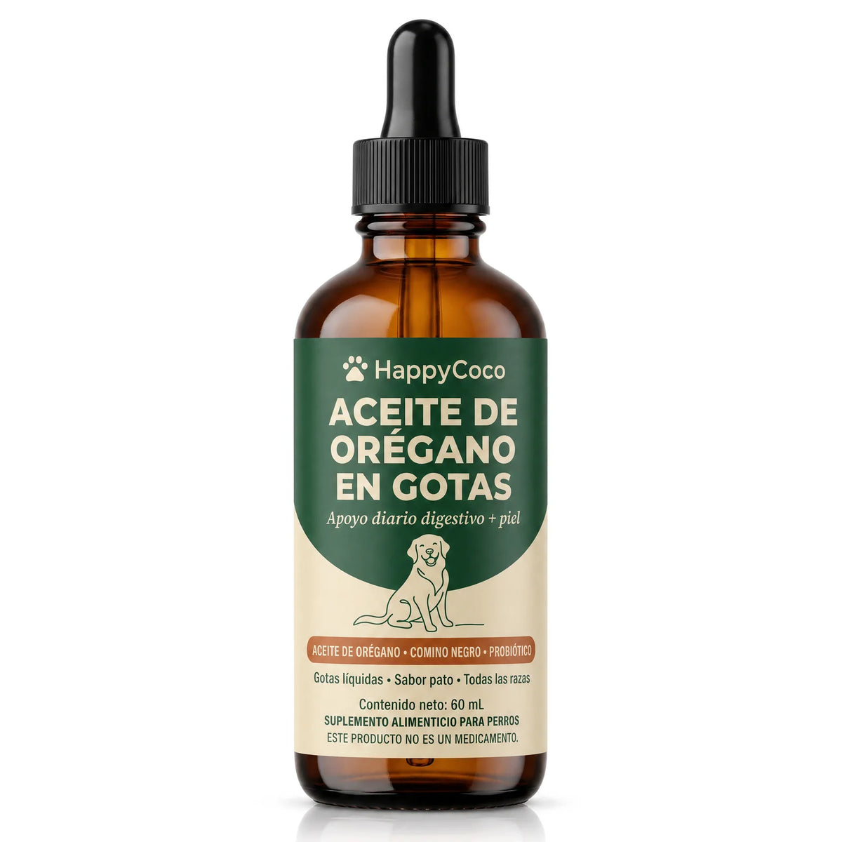 Aceite de Orégano en Gotas HappyCoco, frasco gotero de 60 mL