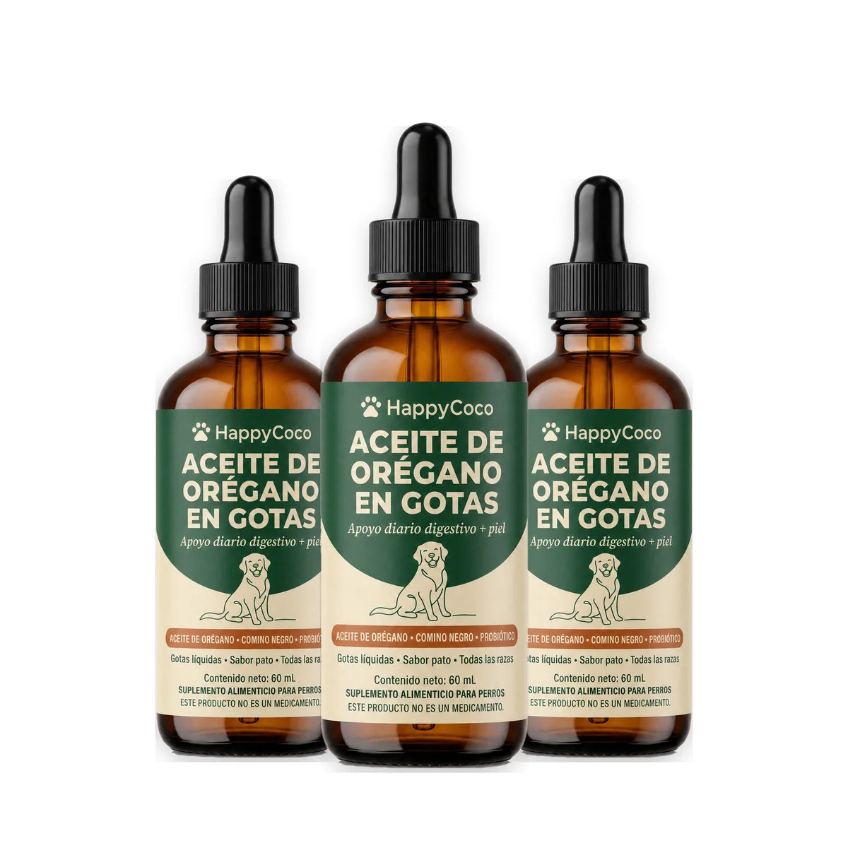 pack 3 frascos de Aceite de Orégano en Gotas HappyCoco (2 + 1 gratis)