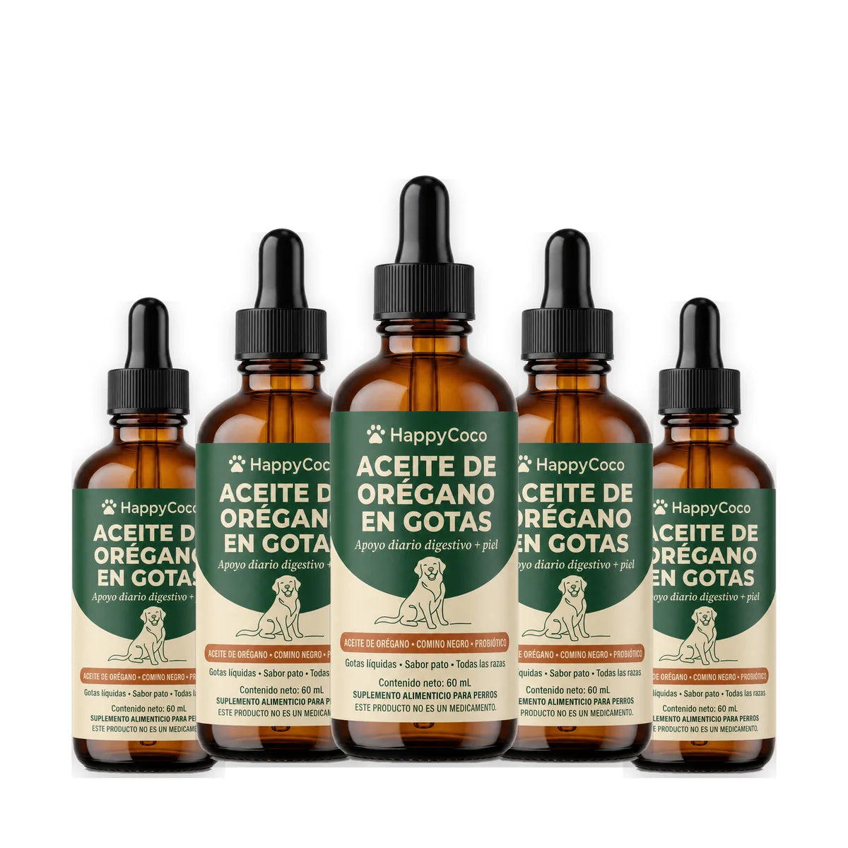 pack 5 frascos de Aceite de Orégano en Gotas HappyCoco (3 + 2 gratis)